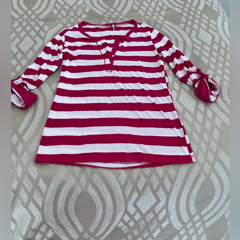 Splendid Red and White Striped Long Sleeve Top